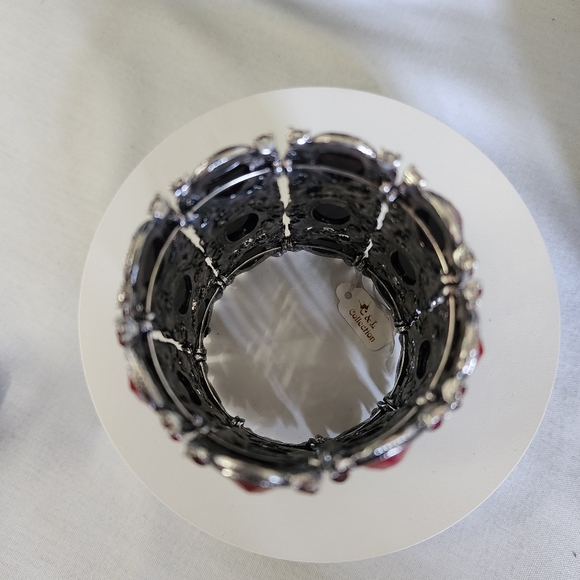 Silver Red Extra Wide Open Cuff Stretch Bracelet - Picture 3 of 7